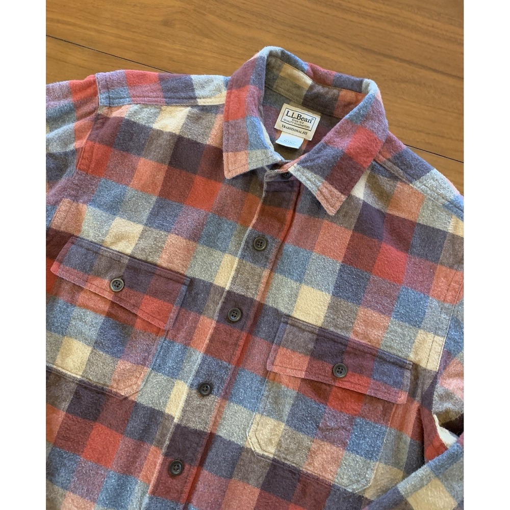 LL Bean Chamois Flannel Shirt Multicolor Plaid Workwear Mens Medium Tall 277982
